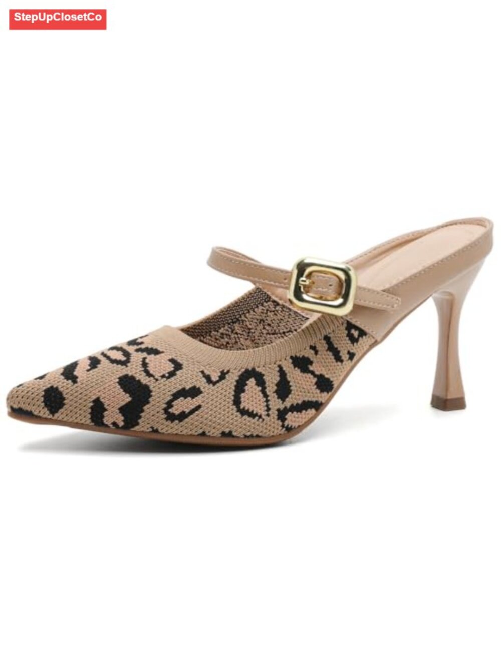 Women's Kitten Heel Mules with Closed Toe, Synthetic Knit Comfort Shoes